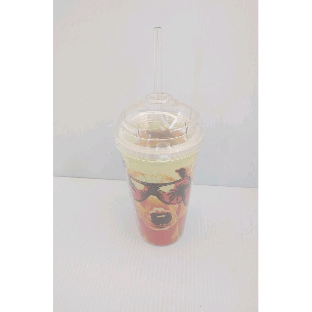 Dachshund Sunglasses Summer‎ Tumbler Drinking Glass Sipper Straw 18 fl oz NEW